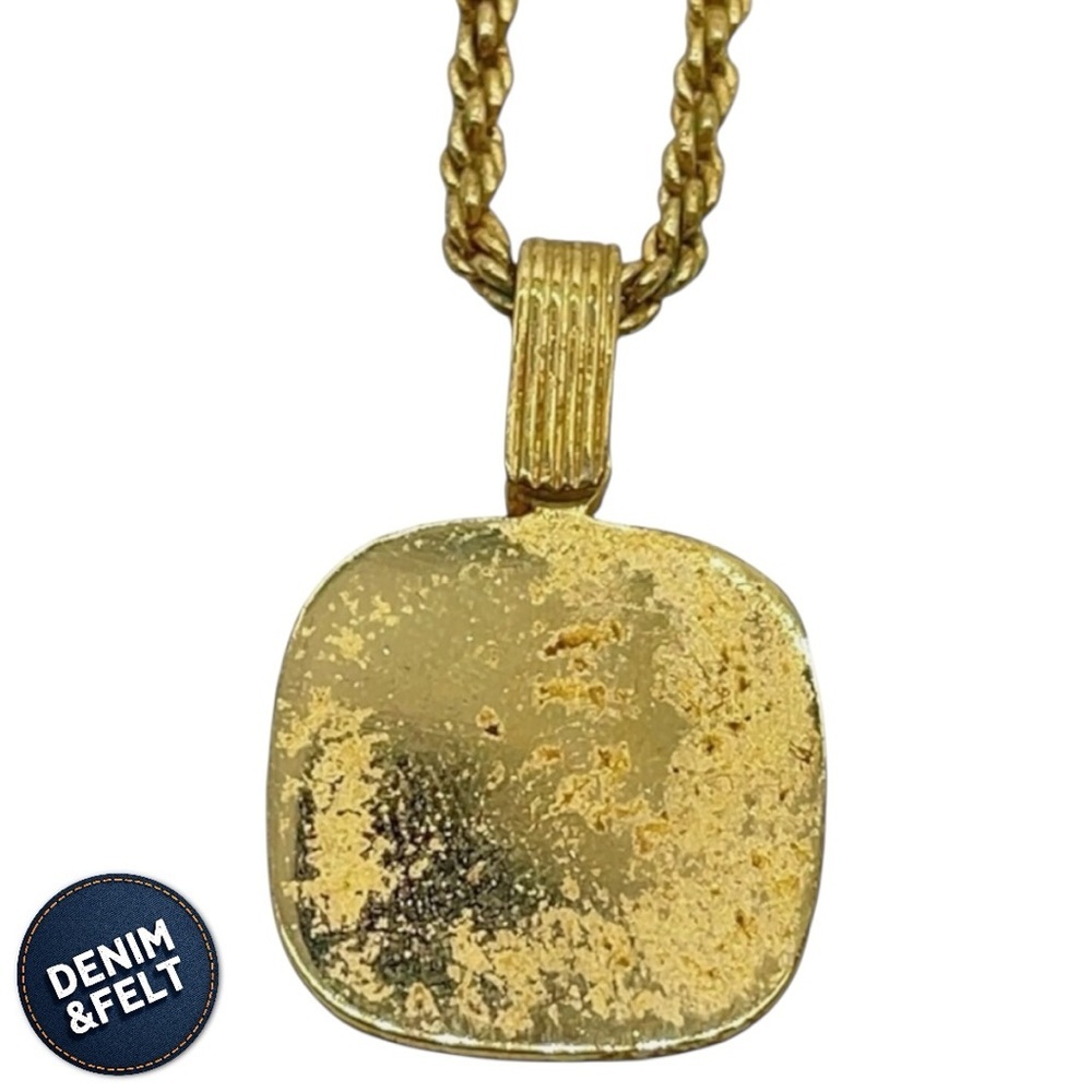 Christian Dior Vintage Logo Plate Rhinestone Gold‎ Plated Pendant Necklace 💛 - Picture 5 of 11